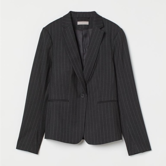 NWOT H&M Charcoal Gray Striped Fitted Blazer - Picture 1 of 12